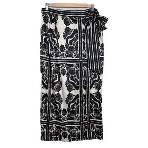 NEW Antonio Melani Black Ivory Silky Floral Wrap Midi Skirt Bow Waist‎ 10